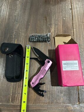 Pink Multi-Tool Folding Knife with Sheath